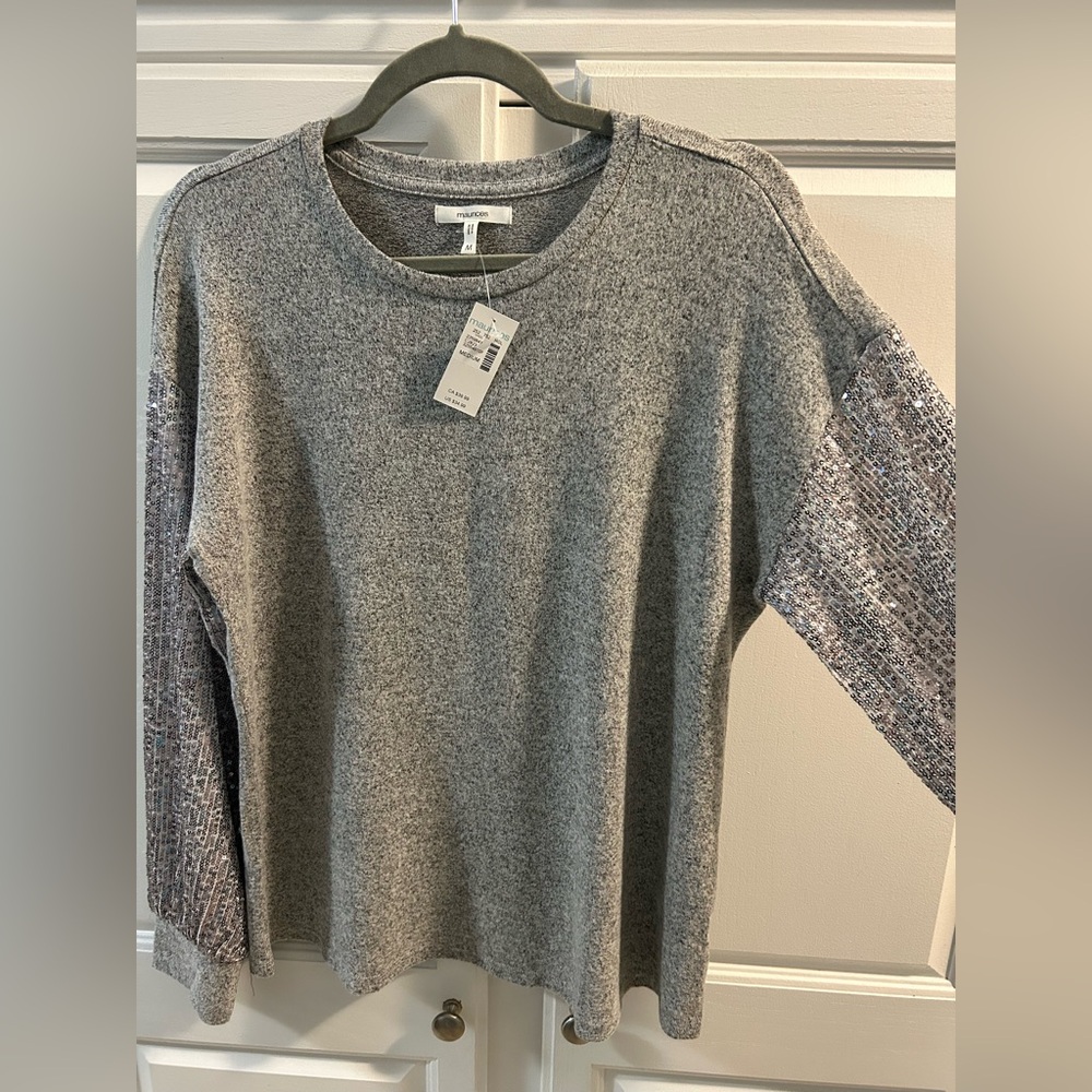 Maurice’s Gray Women's Shirt with sequin sleeves